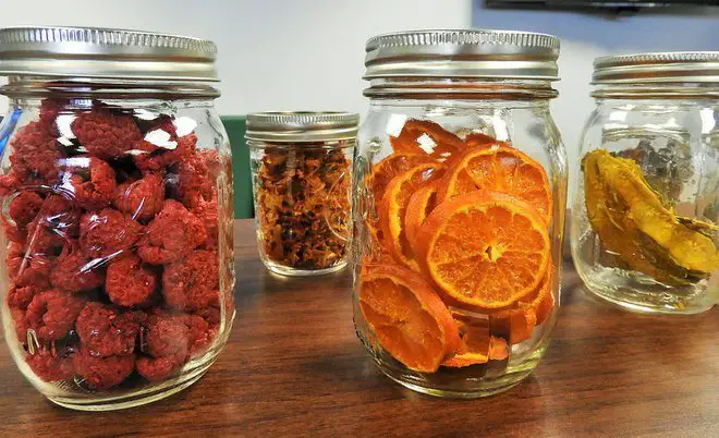 Dehydrated food in jars.