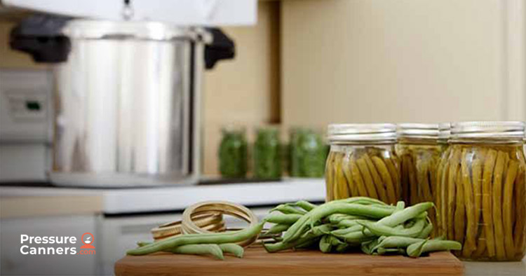 Fresh green beans and canned ones and a pressure canner