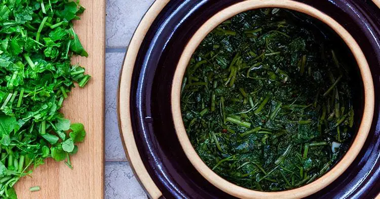 Preparing pickled mustard greens, top view.