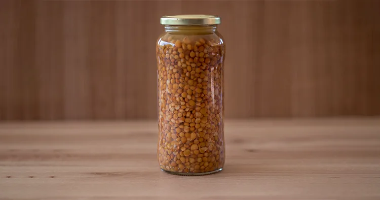 canned lentils in a glass jar