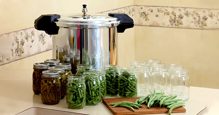 Green beans in a traditional process of canning and preserving at home