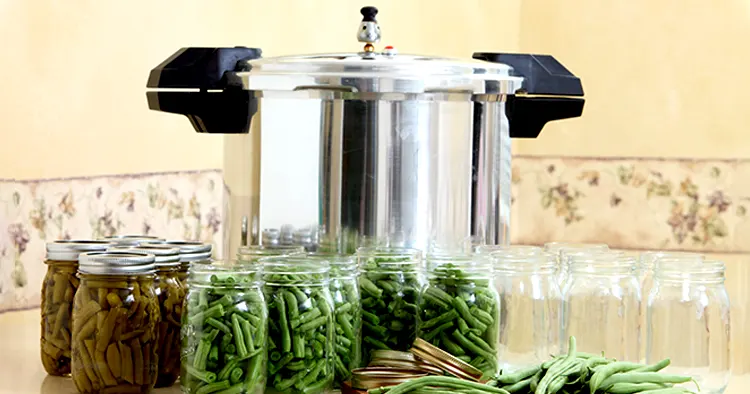 Green beans in a traditional process of canning and preserving at home