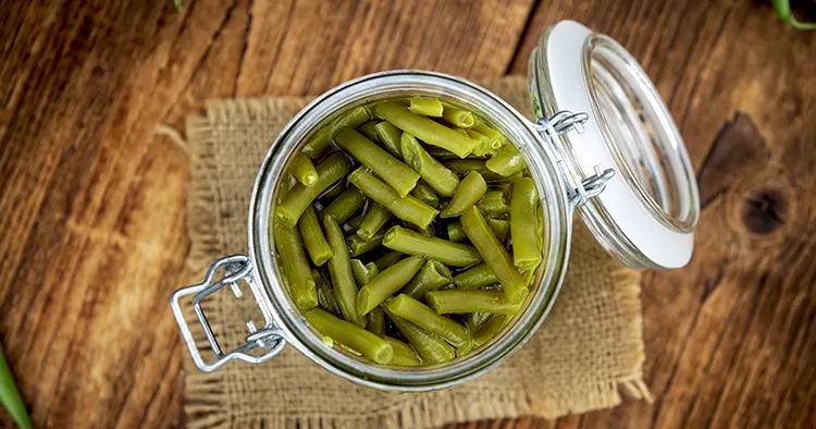 Preserved Green Beans as detailed close-up shot