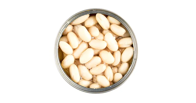 Can of navy beans, or great northern beans, isolated and viewed from above.