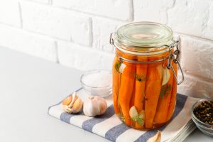 a jar of pickled carrots canned without a pressure cooker